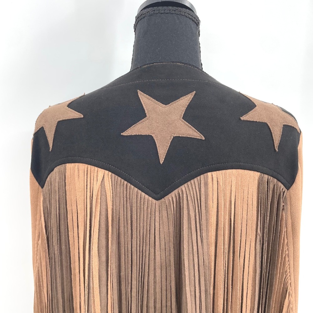 Vocal Fringe Jacket Womens Medium Brown Faux Suede Western Star Boho Festival - Picture 10 of 16